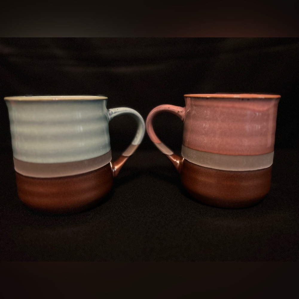 Gibson Home Copper Tonal 18 oz Large Purple/Pink and Teal Copper Color Mugs (2)
